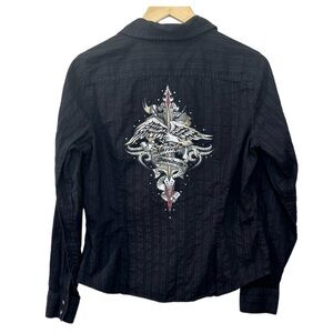 Harley-Davidson Black Top Graphic Eagle Logo‎ Button Shirt Blouse Women’s Large